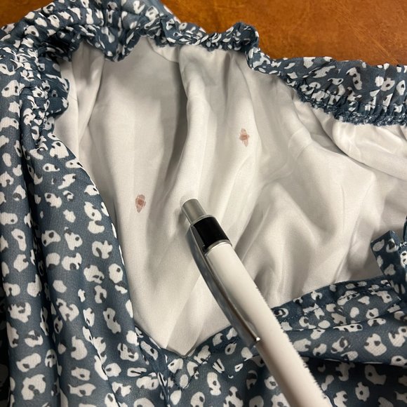 Dokotoo Womens Size S Blue Long Sleeve Split V Neck Ruffle Chiffon Mini‎ Dress - Picture 4 of 7